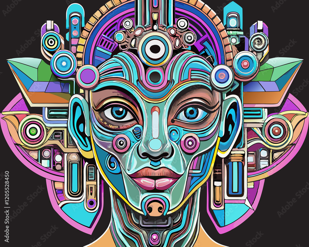 Naklejka premium Abstract Cyborg Woman Portrait