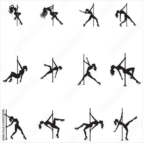 Pole Dancer Silhouette Design, Pole Dance vector illustration Bundle