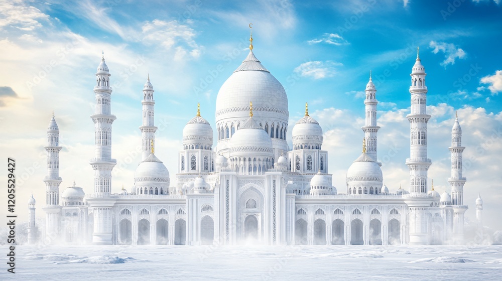 Fototapeta premium Majestic Winter Mosque- Snow Covered Grand Islamic Architecture