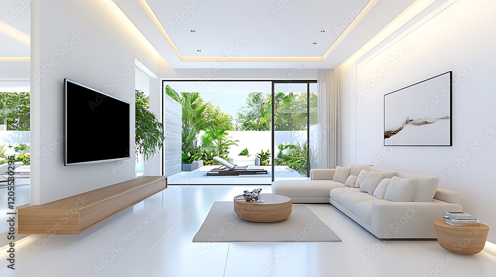 Modern Minimalist Living Room Interior Design with Tropical View Modern Minimalist Living Room Interior Design with Tropical View