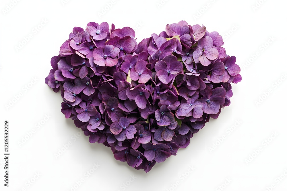 Obraz premium purple hydrangea flower in the shape of a heart on a white background