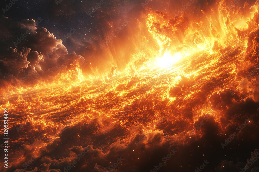 Fiery Celestial Event Cosmic Inferno Burning Galaxy Fiery Celestial Event Cosmic Inferno Burning Galaxy