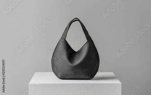 Classic hobo bag in charcoal gray displayed on a simple white surface photo