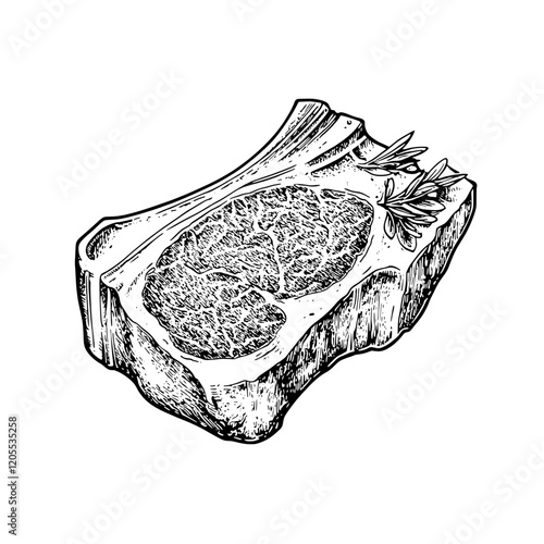 Delightful illustration of a perfectly marbled steak showcasing its textures and fresh herbs