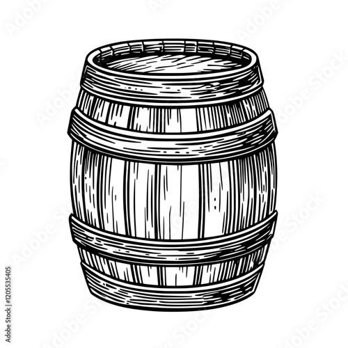 Wooden barrel stands sturdy with rustic charm, evoking a sense of history and craftsmanship in a serene setting