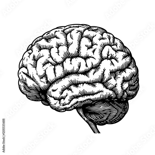 Intricate illustration of a human brain showcasing the beauty of neuroanatomy in black and white detail