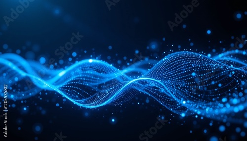 Abstract glowing blue DNA strand in dark background