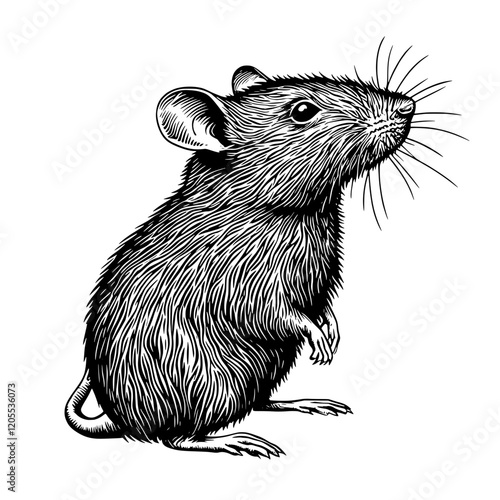Intricate illustration of a standing mouse with detailed fur textures showcasing its inquisitive nature in a whimsical style