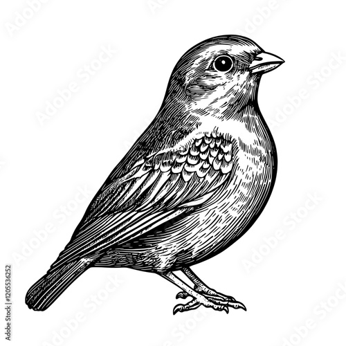 Captivating detailed illustration of a singing finch perched gracefully on a branch in natural habitat during a sunny day