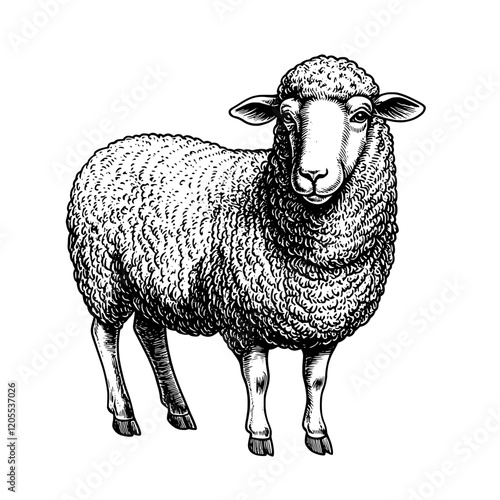 Playful sheep stands proudly in the meadow basking in the warm sunlight of a serene afternoon with green grass all around