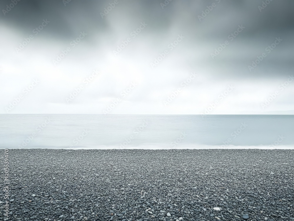 A serene seascape with a rocky shore under a cloudy sky. A serene seascape with a rocky shore under a cloudy sky.