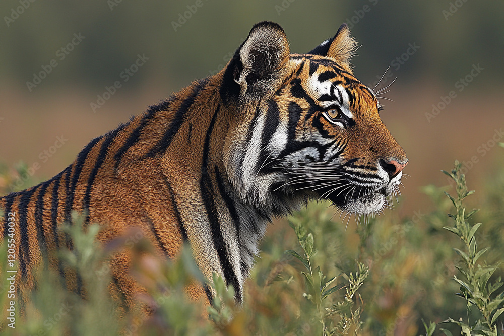 Obraz premium Majestic Tiger Profile In Lush Green Vegetation