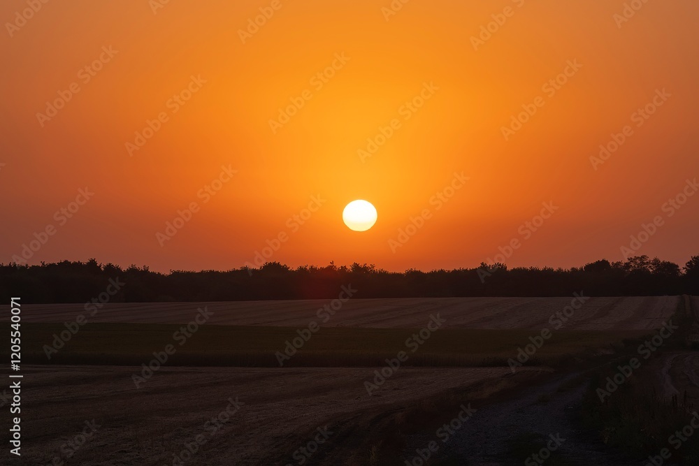 A beautiful sunrise over the field in the village. Autumn landscape. A beautiful sunrise over the field in the village. Autumn landscape.