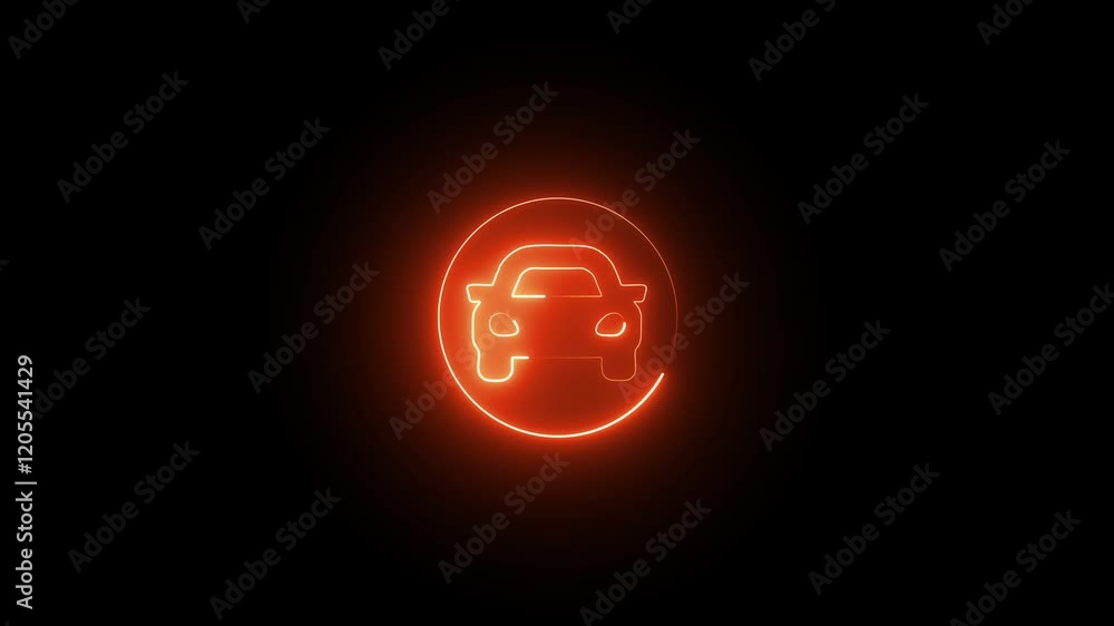 Neon glowing red car icon animation in black background Neon glowing red car icon animation in black background
