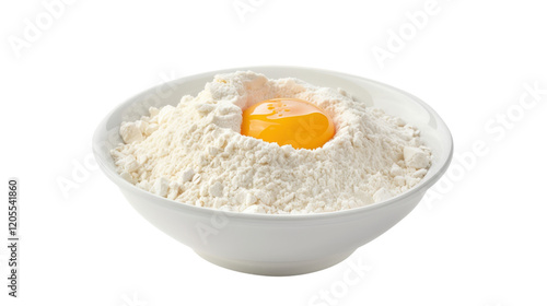 Bowl with flour and egg on top on transparent background photo