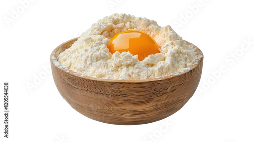 Bowl with flour and egg on top on transparent background photo