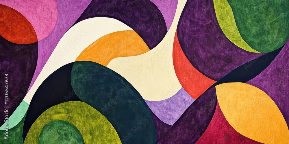 Fototapeta premium Vibrant abstract painting with colorful geometric shapes and curves