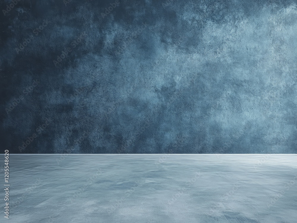 A textured blue wall and floor create a serene, minimalist background for presentations. A textured blue wall and floor create a serene, minimalist background for presentations.