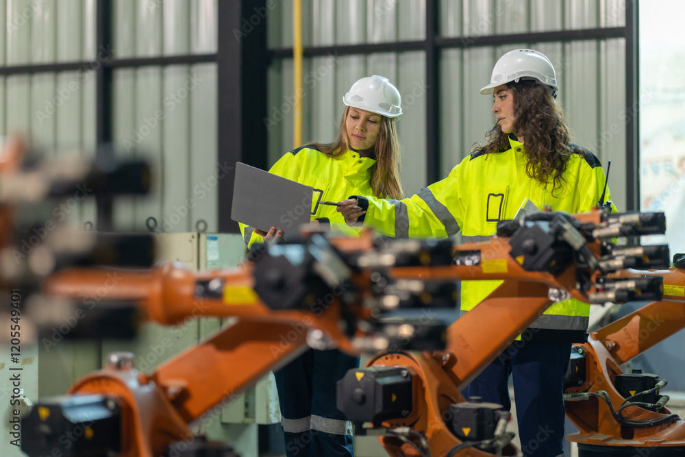 Robotic Engineers Inspecting Robotic Arms Robotic Engineers Inspecting Robotic Arms