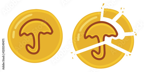 A pair of dalgona candies with an intact star and a broken umbrella. A visual representation of both success and failure in the classic dalgona challenge