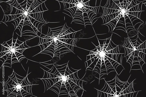 Spooky Halloween Spiderwebs Seamless Pattern Black Background photo