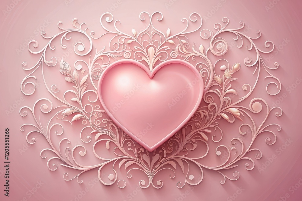 A Pink Heart Shaped Frame Adorned with Elegant Floral Swirls and Delicate Paper Cut Designs A Pink Heart Shaped Frame Adorned with Elegant Floral Swirls and Delicate Paper Cut Designs