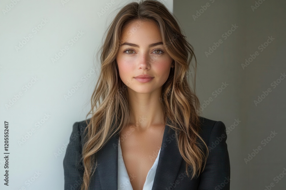 professional woman in sharp business attire strikes confident pose against minimalist white backdrop radiating executive presence professional woman in sharp business attire strikes confident pose against minimalist white backdrop radiating executive presence