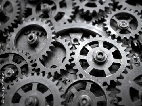 Wallpaper Mural Gears and cogs wheels, industrial background. Artwork digital illustration. From above technical texture of steampunk gears on metal dark black background. Gears of the mechanism. Wallpaper design Torontodigital.ca