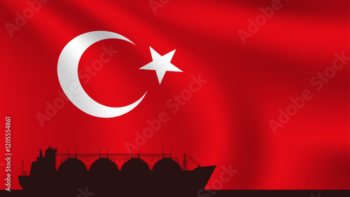 Liquefied natural gas tanker with Türkiye flag waving in background