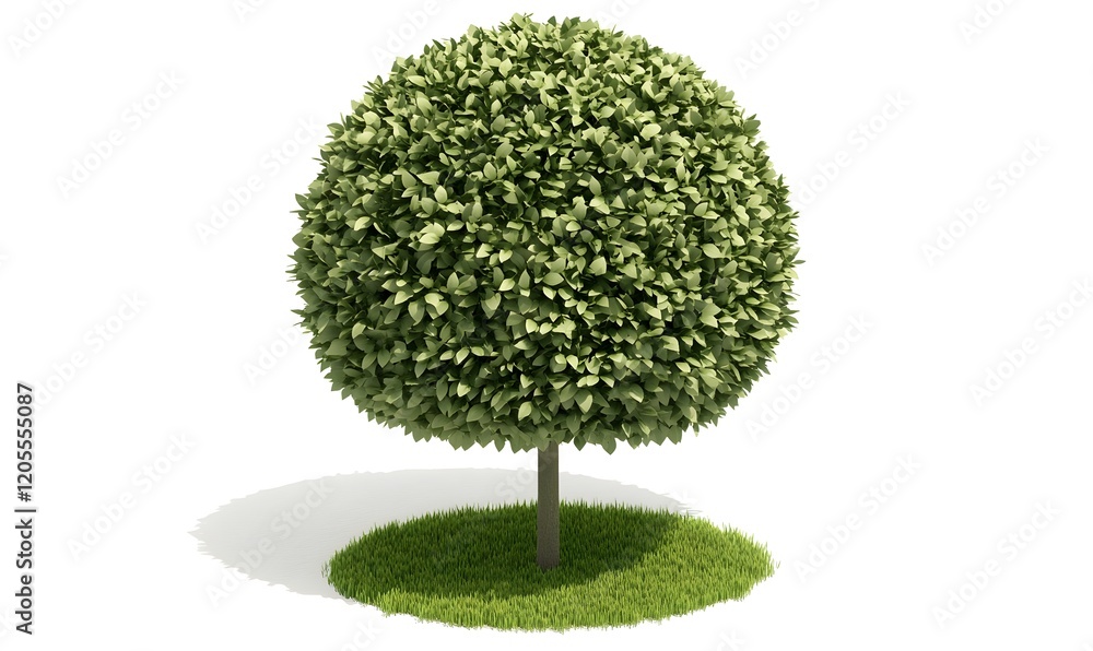 Spherical tree, garden design, isolated, white background, landscaping