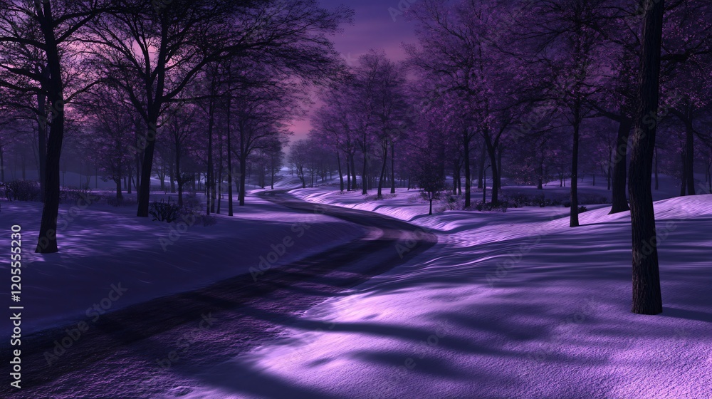 Enchanted Winter Forest Road- Snow Covered Path at Dusk Enchanted Winter Forest Road- Snow Covered Path at Dusk