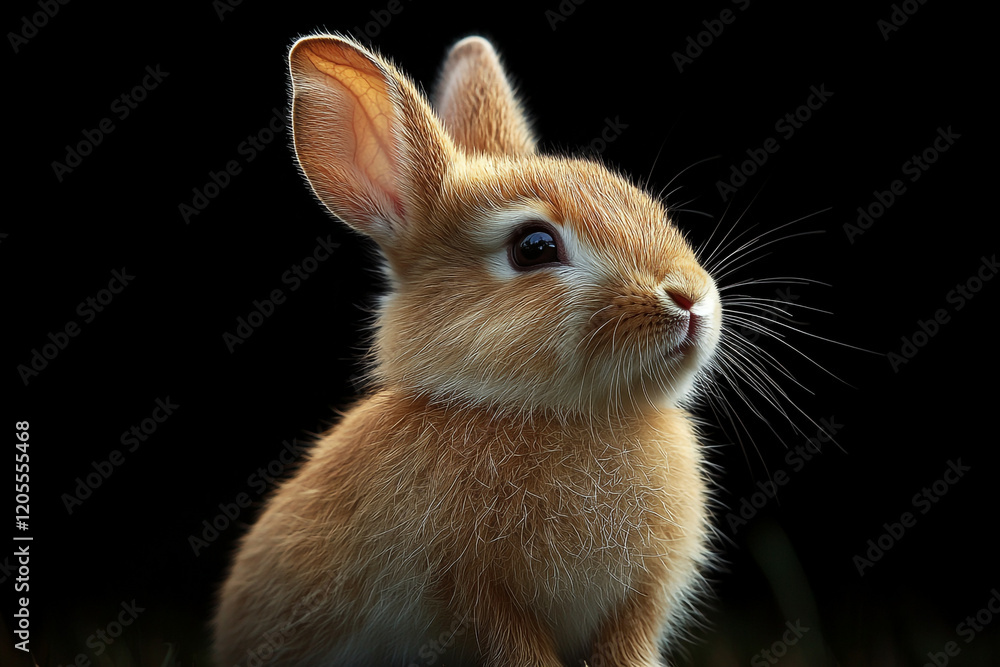 Fototapeta premium Adorable Young Orange Rabbit Against Dark Background