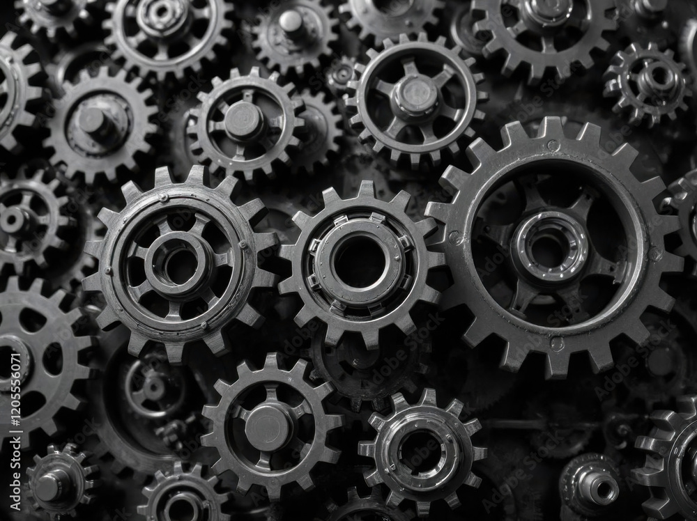 Gears and cogs wheels, industrial background. Artwork digital illustration. From above technical texture of steampunk gears on metal dark black background. Gears of the mechanism. Wallpaper design Gears and cogs wheels, industrial background. Artwork digital illustration. From above technical texture of steampunk gears on metal dark black background. Gears of the mechanism. Wallpaper design