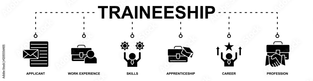 Traineeship banner web icon vector illustration concept for applicant, work experience, skills, apprenticeship, career, profession Traineeship banner web icon vector illustration concept for applicant, work experience, skills, apprenticeship, career, profession
