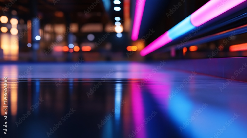 Futuristic Neon Lights Reflecting on a Sleek Surface Futuristic Neon Lights Reflecting on a Sleek Surface