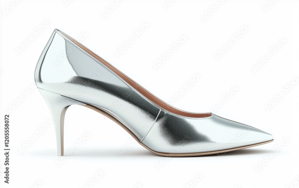 high-heeled shoe with a pointed toe and glossy finish on a clean white background high-heeled shoe with a pointed toe and glossy finish on a clean white background