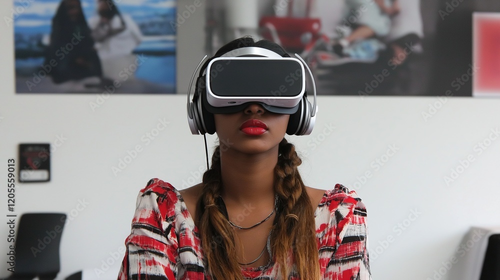 Teenage Girl Experiencing Virtual Reality with VR Headset