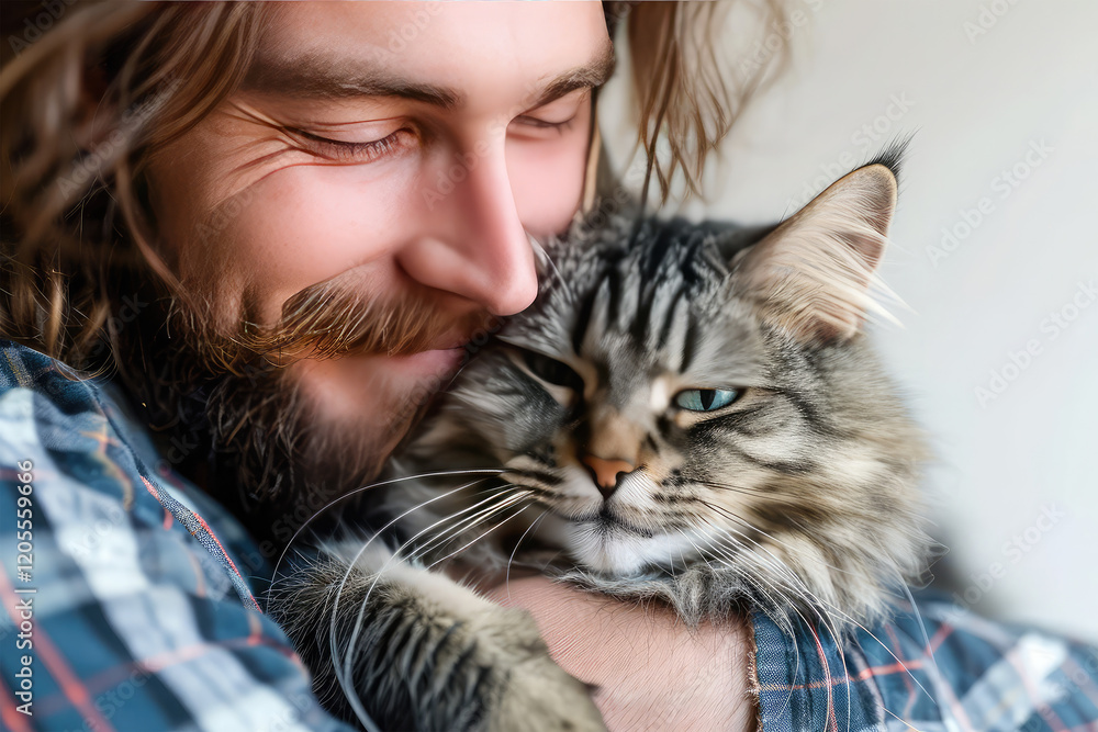 closeup man hugging dog on white background closeup man hugging dog on white background