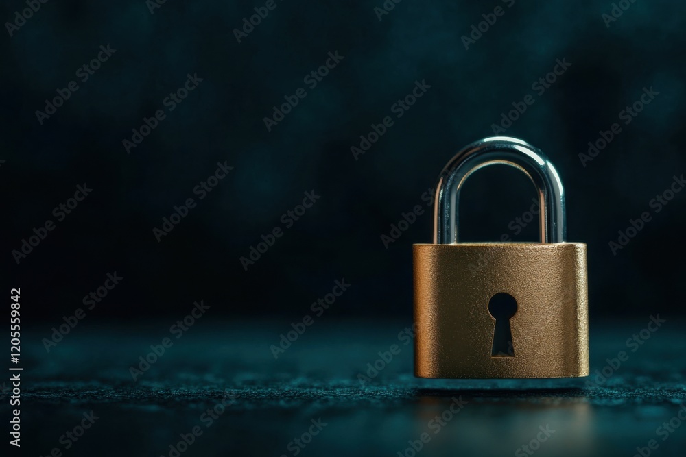 A close-up of a golden padlock symbolizing security and protection on a dark background. Ideal for concepts related to safety and privacy. A close-up of a golden padlock symbolizing security and protection on a dark background. Ideal for concepts related to safety and privacy.