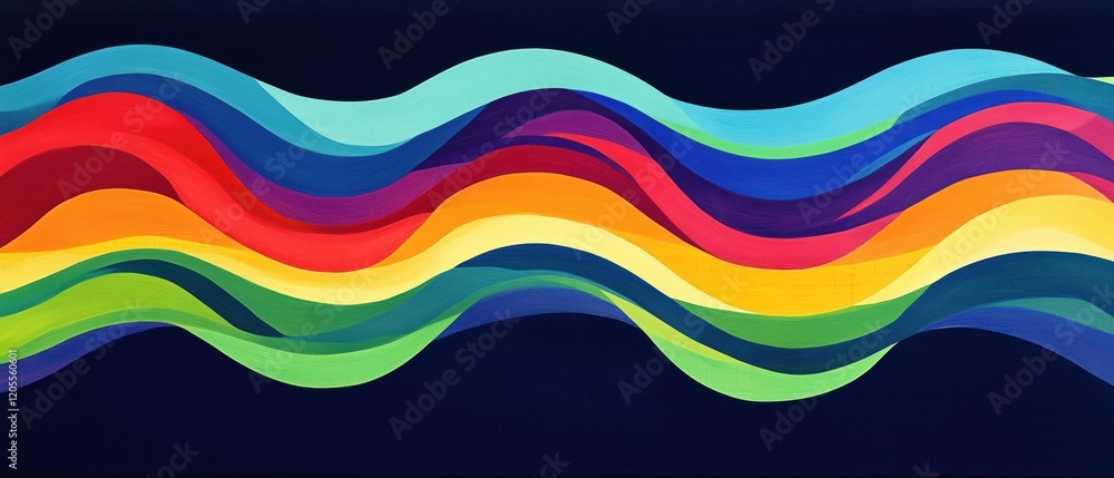Colorful Wavy Background with Abstract Rainbow Stripes on Dark Surface Colorful Wavy Background with Abstract Rainbow Stripes on Dark Surface