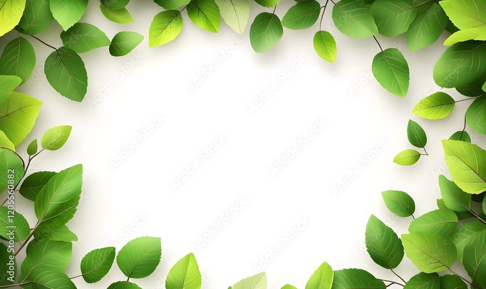 Green leaves frame, spring, nature, white background, design template Green leaves frame, spring, nature, white background, design template