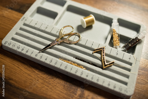 Set of beads and other accessories on the table