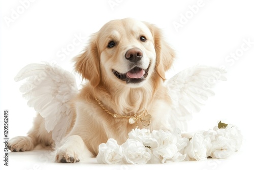 Happy Golden Retriever Dressed as Cupid, Tail Wagging and Ready to Spread Love With Arrows photo