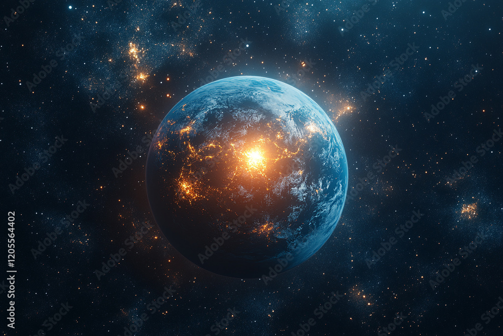 Obraz premium Earth Glowing Brightly In The Vast Expanse Of Space