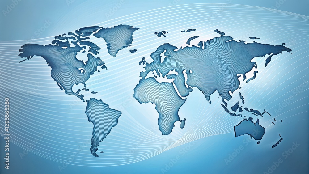 Global Connectivity A World Map Embracing Intertwined Lines and a Serene Blue Hue