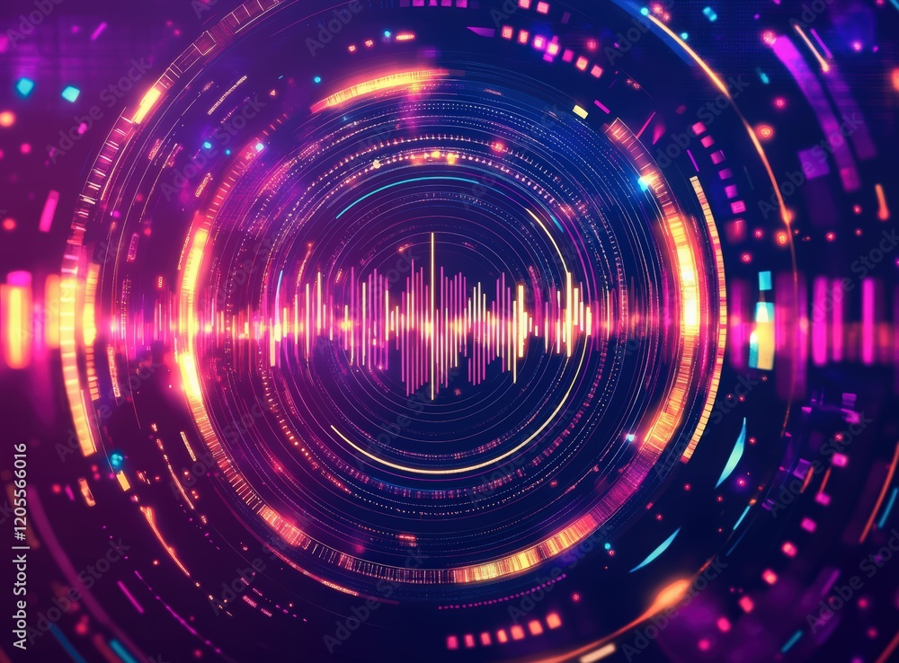 Vector sound wave with audio spectrum, music equalizer, and symphonic texture background design for a poster or flyer of a vector soundwave on a dark purple background. Vector sound wave with audio spectrum, music equalizer, and symphonic texture background design for a poster or flyer of a vector soundwave on a dark purple background.