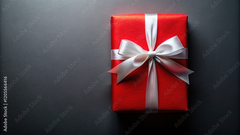 Red Gift Wrap with White Ribbon Bow Closeup Red Gift Wrap with White Ribbon Bow Closeup
