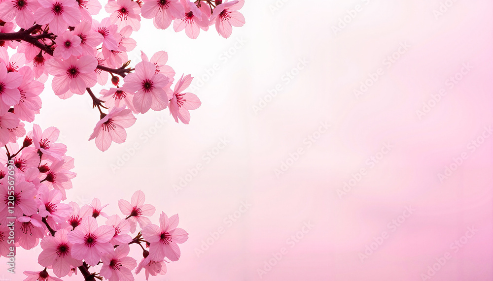 Cherry blossom branches with pink flowers on soft pink background for serene atmosphere
Cherry blossom branches with pink flowers on soft pink background for serene atmosphere