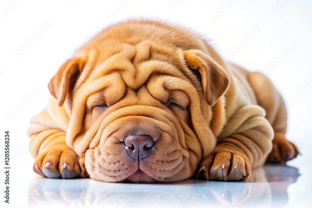Sleeping Shar-Pei Puppy Side View - Colorful Puppy Portrait Sleeping Shar-Pei Puppy Side View - Colorful Puppy Portrait