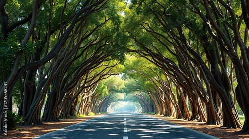 Stuart Florida Banyan Tree Tunnel - Photorealistic AI Art - Sunlight, Lush Canopy, Tropical Paradise